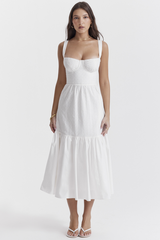 Katrina | Broderie Anglaise Midi Dress with Corset Bodice