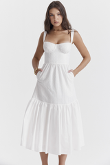 Katrina | Broderie Anglaise Midi Dress with Corset Bodice