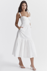 Katrina | Broderie Anglaise Midi Dress with Corset Bodice