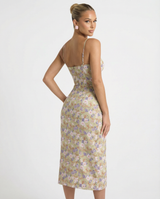 Lydia | Floral Midi Sundress with Lace Sweetheart Neckline