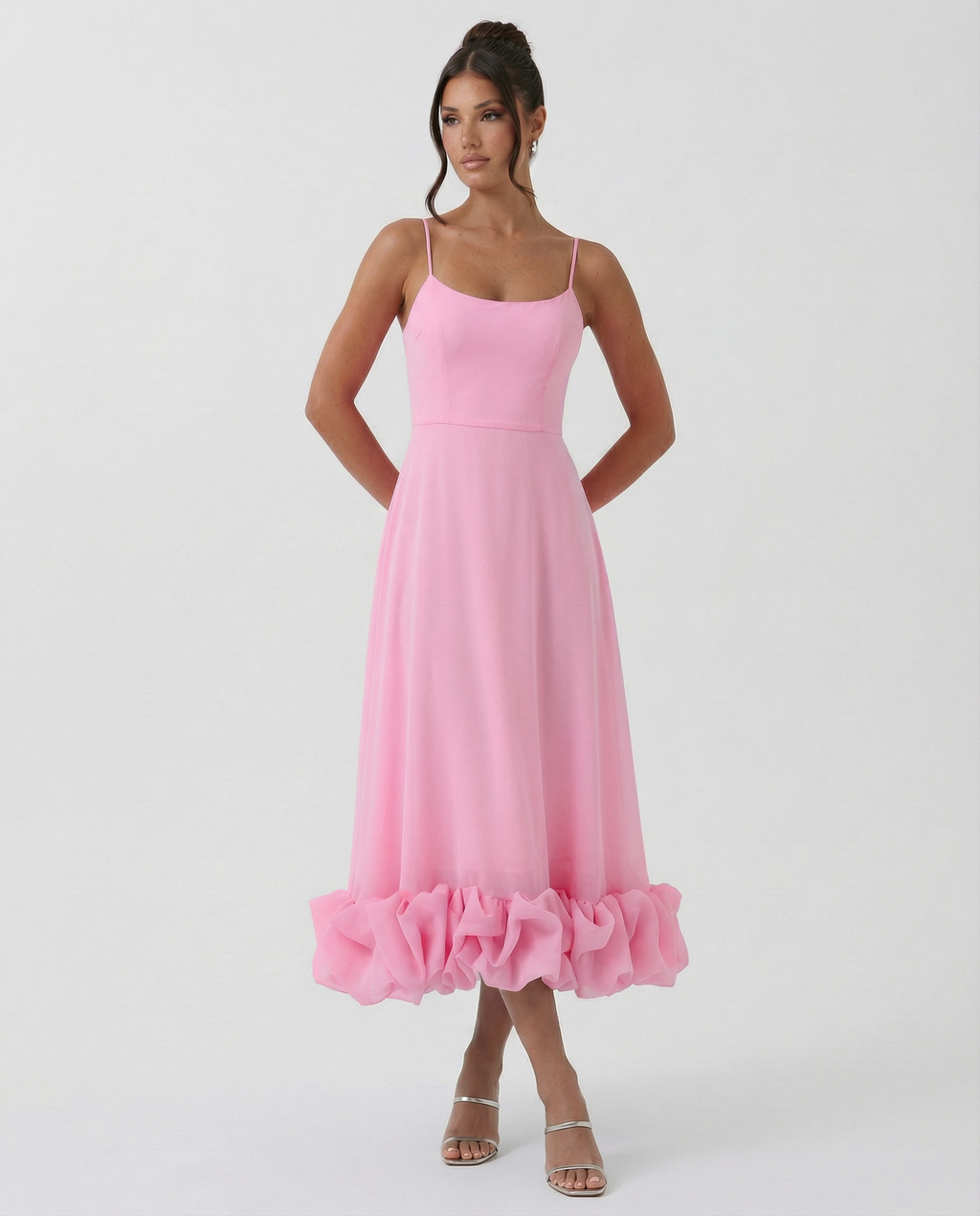 Reagan | Flounce Bustier Midi Dress with Corset Bodice