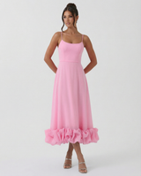 Reagan | Flounce Bustier Midi Dress with Corset Bodice