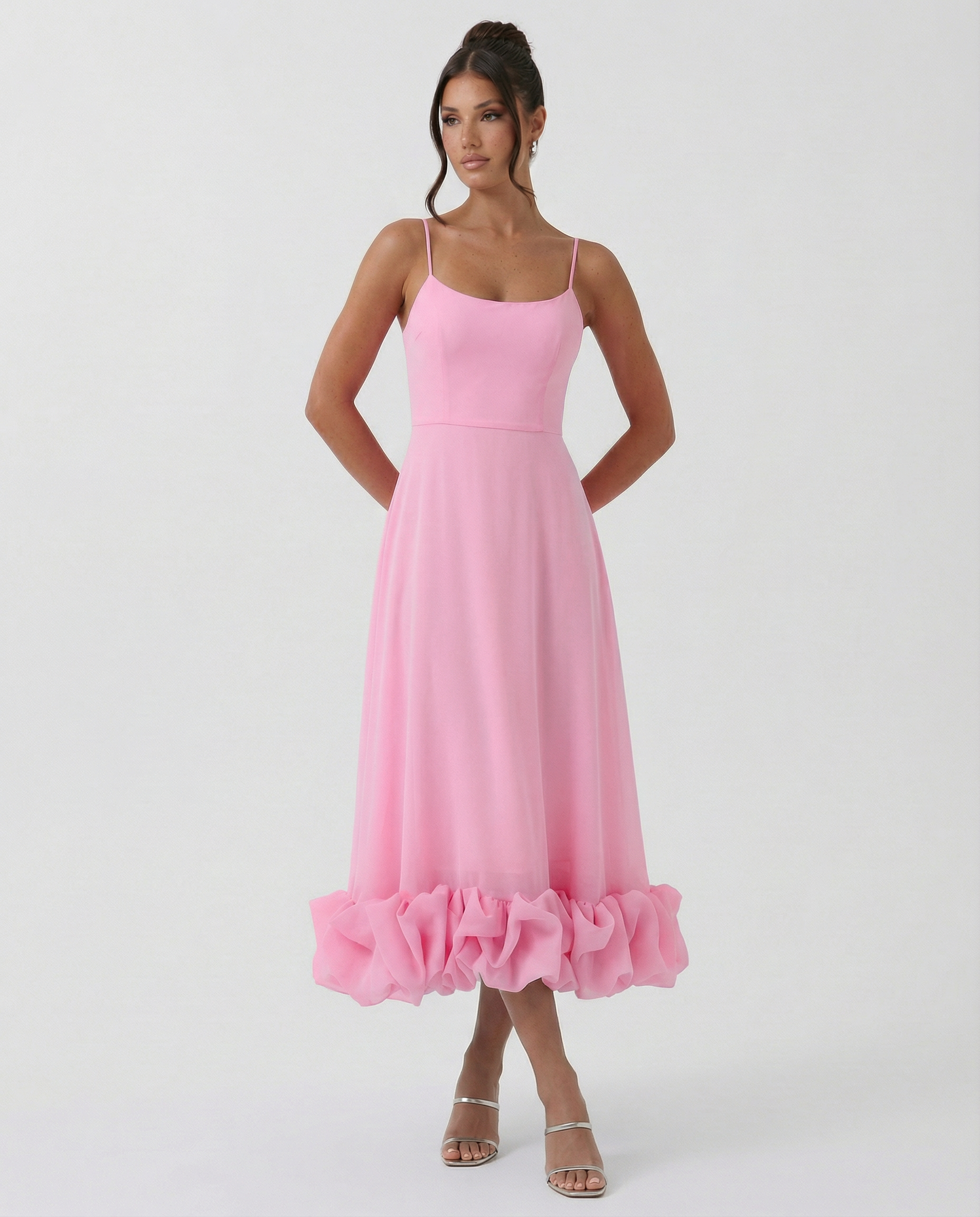 Reagan | Flounce Bustier Midi Dress with Corset Bodice