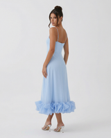 Reagan | Flounce Bustier Midi Dress with Corset Bodice