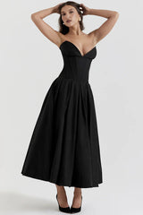 Irma | Strapless Midi Dress with Structured Bodice
