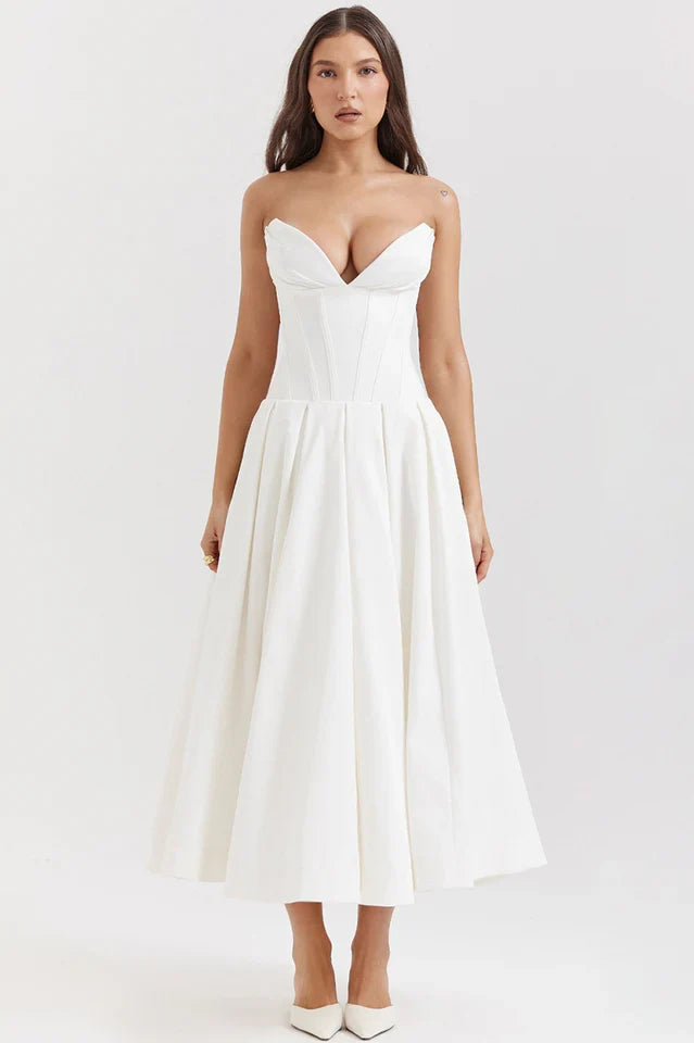 Irma | Strapless Midi Dress with Structured Bodice