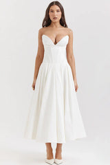Irma | Strapless Midi Dress with Structured Bodice