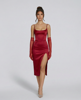 Regina | Satin Corset Midi Dress with Side Slit