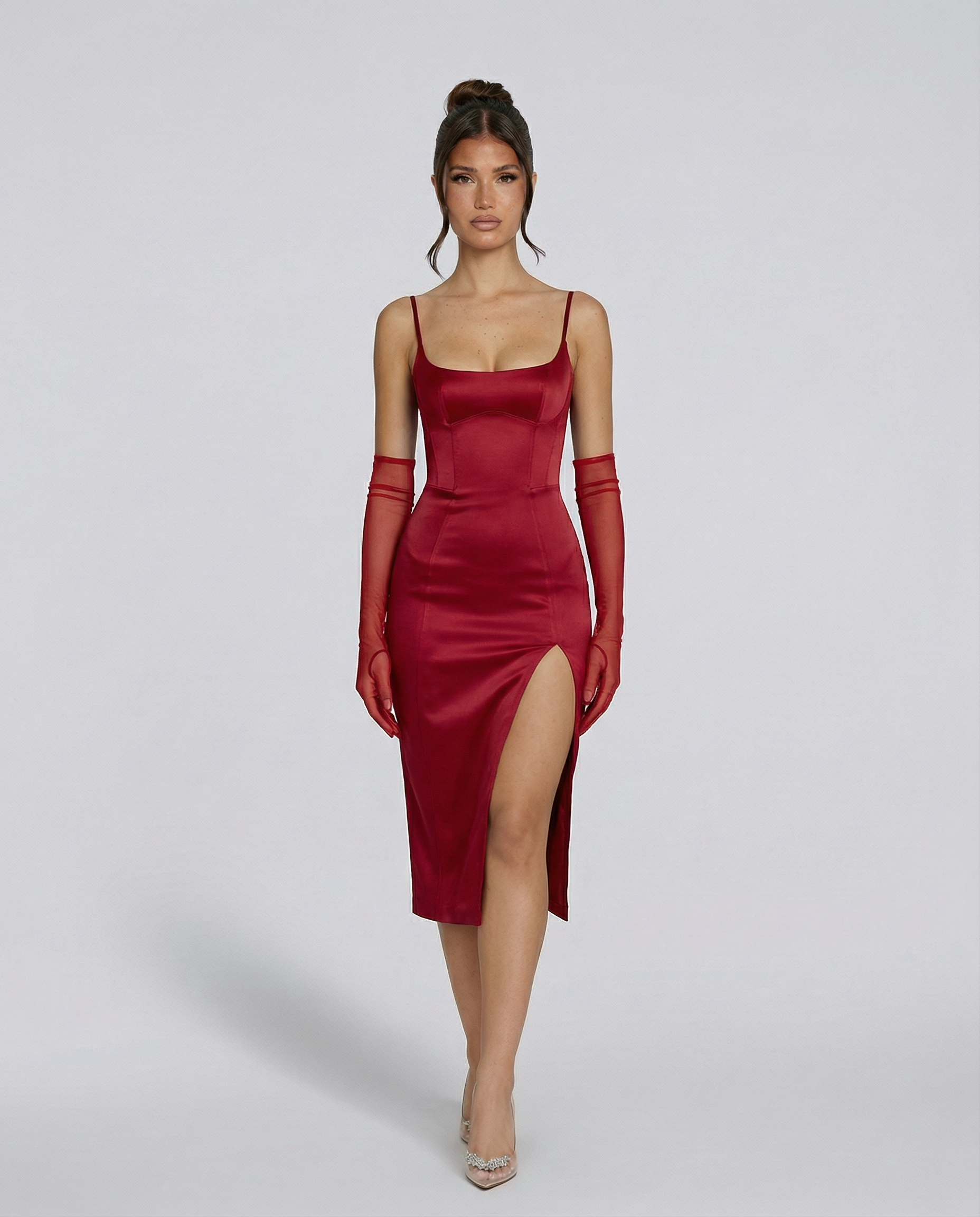 Regina | Satin Corset Midi Dress with Side Slit