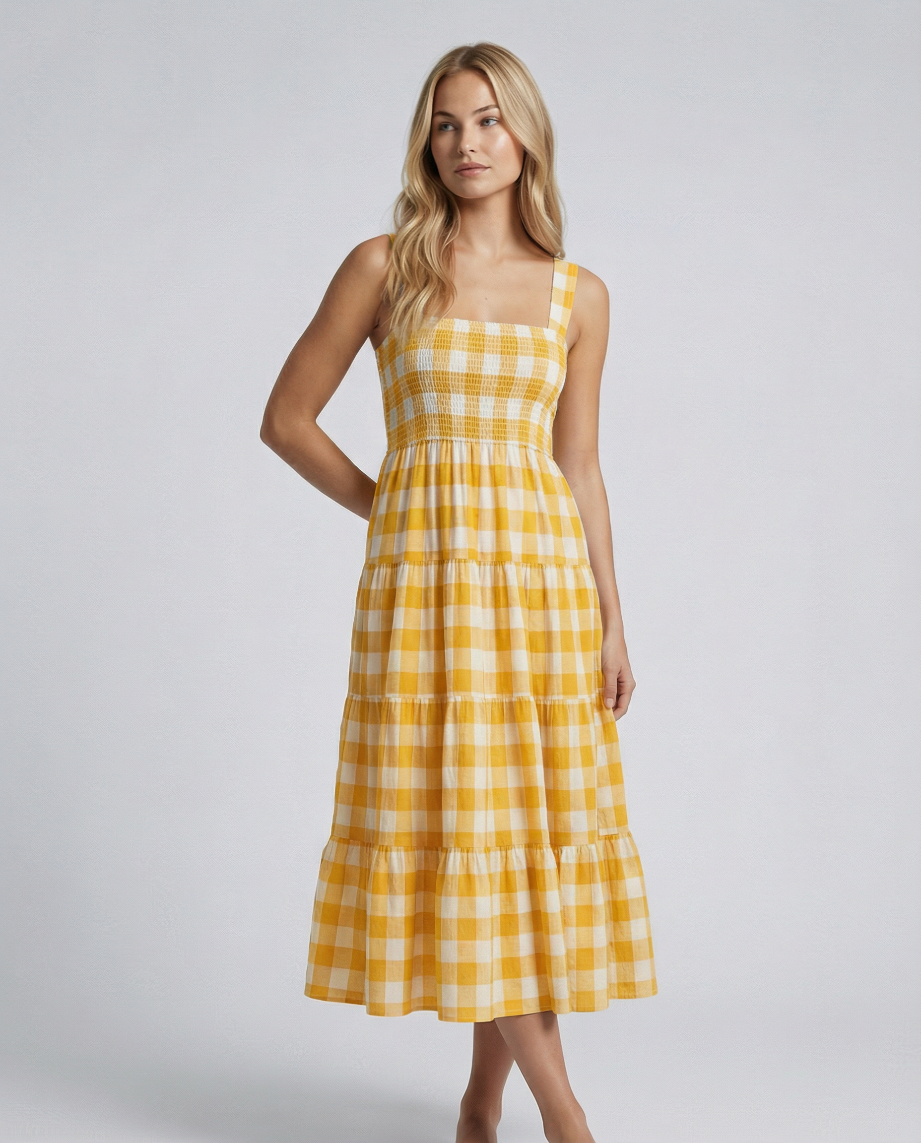 Sierra | Gingham Tiered Midi Dress