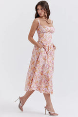 Patsy | Floral Midi Dress with Structured Bodice