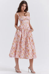 Patsy | Floral Midi Dress with Structured Bodice