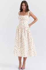 Christy | Midi Sundress with Floral Print and Fitted Bodice