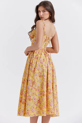 Stacy | Floral Midi Dress with Structured Bodice