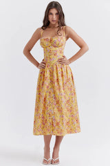 Stacy | Floral Midi Dress with Structured Bodice