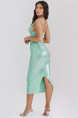 Elvira | Midi Dress with Sequin Skirt and Corset Bodice