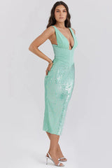 Elvira | Midi Dress with Sequin Skirt and Corset Bodice