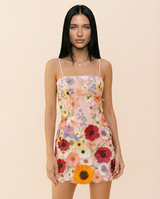 Estelle | Mini Dress with Floral Embroidery and Square Neck