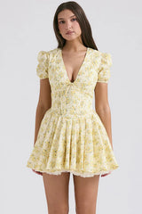 Susie | Pleated Mini Dress with Floral Print