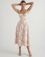 Gloria | Midi Dress with Floral Print and Structured Bodice