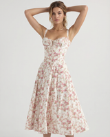 Gloria | Midi Dress with Floral Print and Structured Bodice