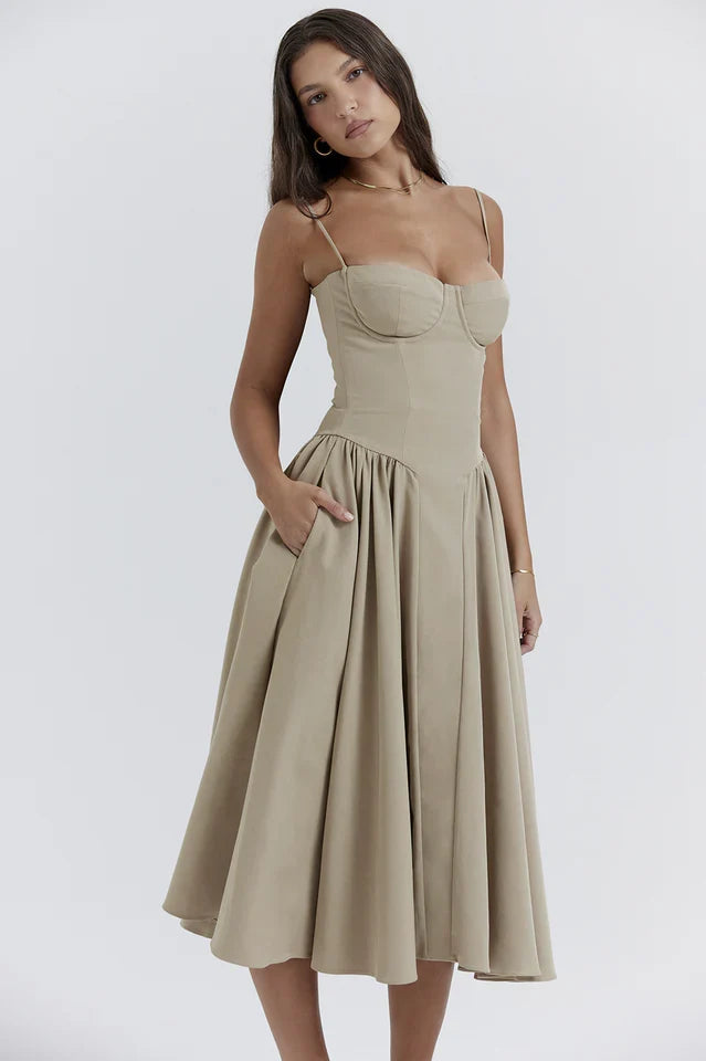 Cherie | Midi Sundress with Corset Bodice