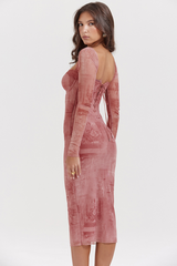 Seraphina | Midi Dress with Lace-Up Back and Printed Mesh