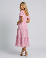 Della | Short Sleeve Textured Floral Midi Dress