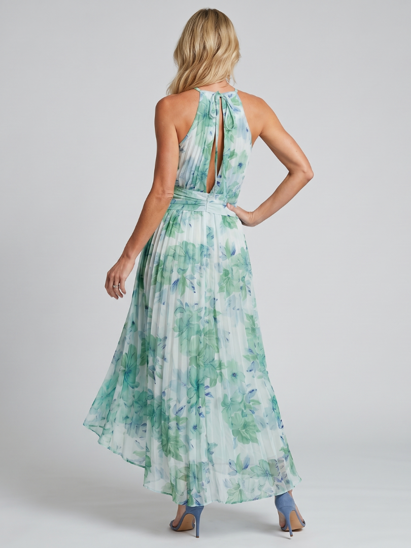 Beatriz | Pleated Halter Floral Midi Dress