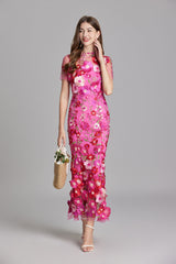 Sabine | 3D Floral Appliqué Wedding Guest Midi Dress