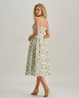 Camille | Floral Sweetheart Pleated Slip Midi Dress