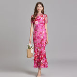 Sabine | 3D Floral Appliqué Wedding Guest Midi Dress