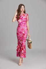 Sabine | 3D Floral Appliqué Wedding Guest Midi Dress