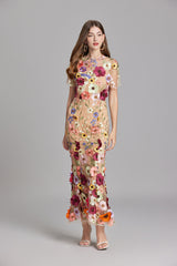 Sabine | 3D Floral Appliqué Wedding Guest Midi Dress