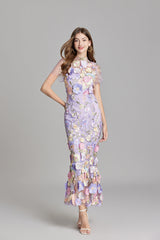Sabine | 3D Floral Appliqué Wedding Guest Midi Dress