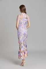 Sabine | 3D Floral Appliqué Wedding Guest Midi Dress