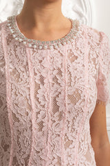 Tessa | Crystal Collar Lace Midi Dress