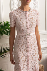 Bianca | Floral Lace Button-Front Midi Dress