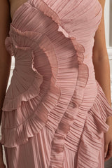 Opal | Pleated Halter Cascading Ruffle Midi Dress