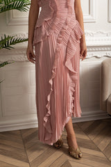 Opal | Pleated Halter Cascading Ruffle Midi Dress