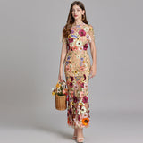 Sabine | 3D Floral Appliqué Wedding Guest Midi Dress