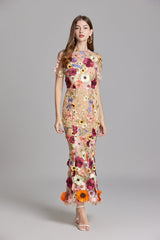 Sabine | 3D Floral Appliqué Wedding Guest Midi Dress
