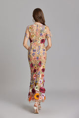 Sabine | 3D Floral Appliqué Wedding Guest Midi Dress