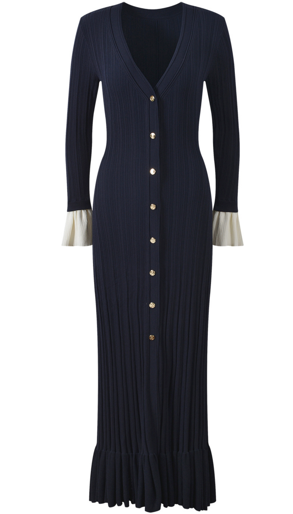 Marlowe | Two-Tone Ruffle Long Sleeve Midi Dress