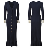 Marlowe | Two-Tone Ruffle Long Sleeve Midi Dress