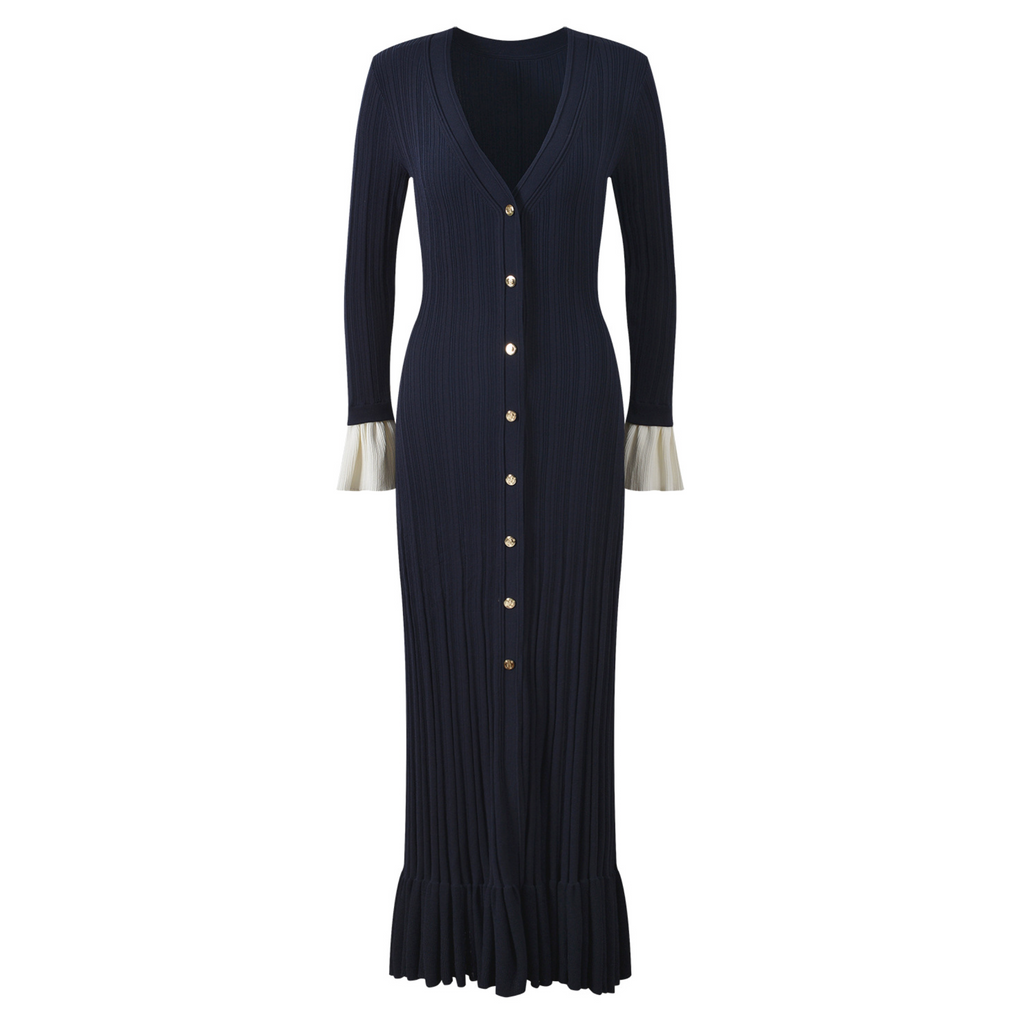 Marlowe | Two-Tone Ruffle Long Sleeve Midi Dress