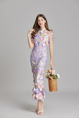 Sabine | 3D Floral Appliqué Wedding Guest Midi Dress