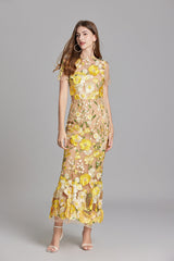 Sabine | 3D Floral Appliqué Wedding Guest Midi Dress