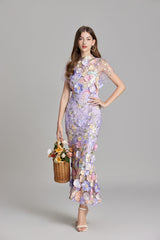 Sabine | 3D Floral Appliqué Wedding Guest Midi Dress