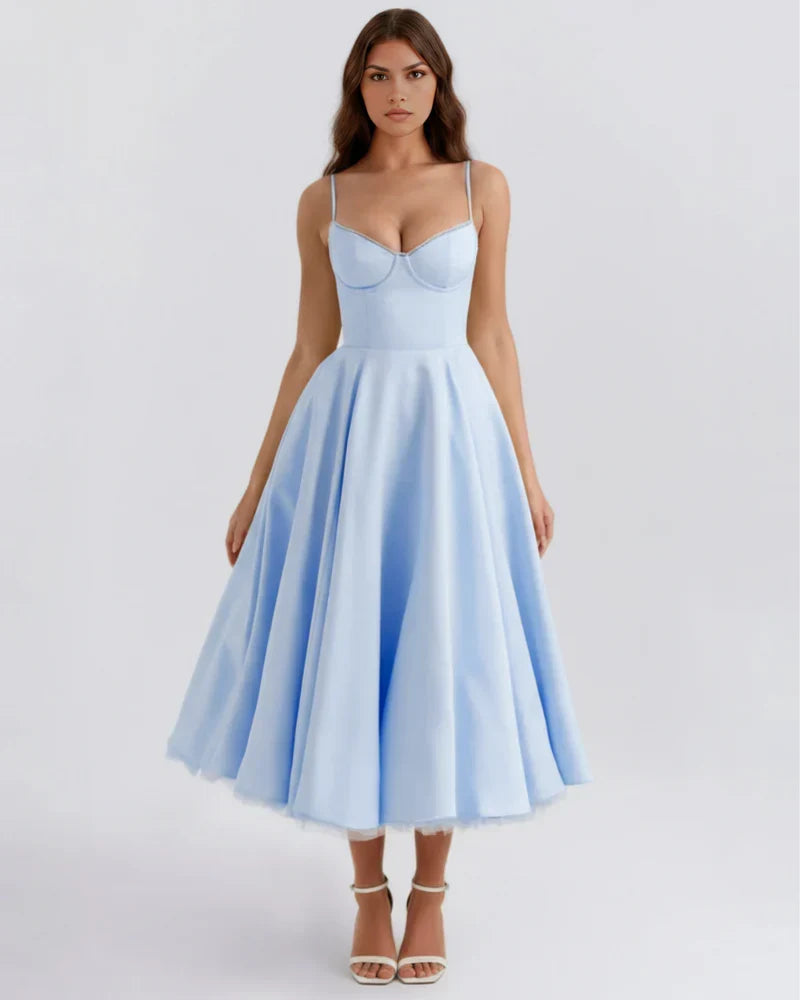 Adeline | Corset Bodice Tulle Midi Dress